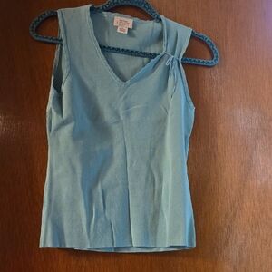 LOFT Light Aqua/Teal V-Neck Sleeveless Knit Tank with Side Tie